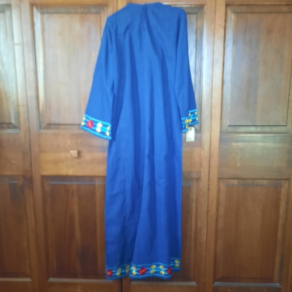 NWT Kurta/kurti Handcrafted Floral Embroidered Blue Cotton Long Sleeve Dress - Picture 7 of 11